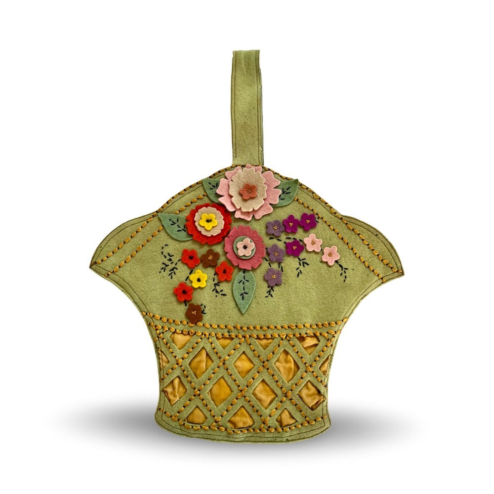 Floral Embroidered Green Felt Victorian Bag